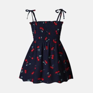 Baby Girl 100% Cotton Allover Cherry Print Shirred Strappy Dress
